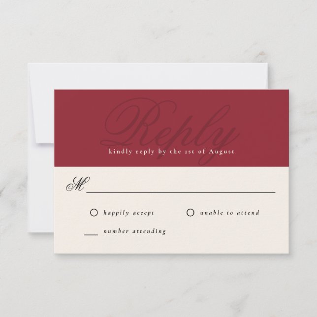 Cranberry Red Modern Elegant Minimal Monogram RSVP Card (Front)