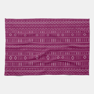 Cranberry Red Modern Mudcloth Pattern Kitchen Towel