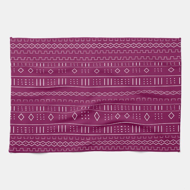 Cranberry Red Modern Mudcloth Pattern Kitchen Towel (Horizontal)