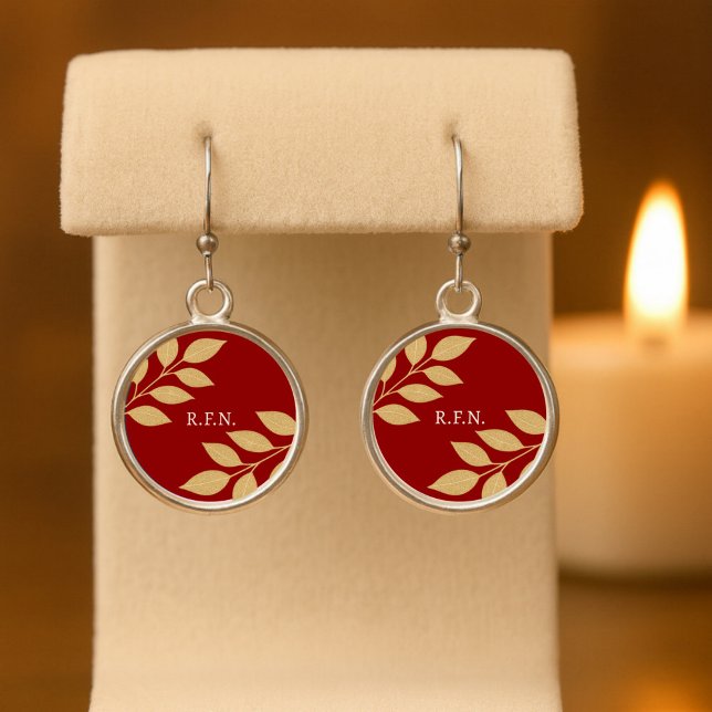 Cranberry Red Monogram Leaf  Earrings (Creator Uploaded)
