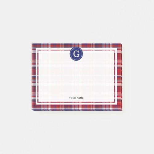 Cranberry Red Navy Blue Wt Madras Plaid 1IR Framed Post_it Notes