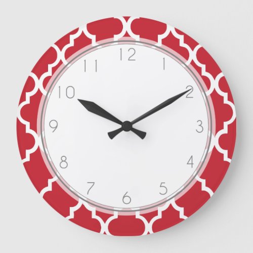 Cranberry Red Quatrefoil Pattern Large Clock