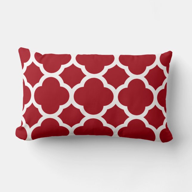 Cranberry Red Quatrefoil Pattern Lumbar Pillow (Front)