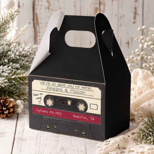Cranberry Red Retro Cassette Tape Wedding Favor Boxes