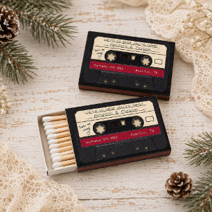 Cranberry Red Retro Cassette Tape Wedding Favor Matchboxes