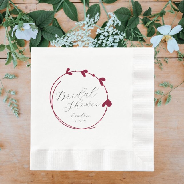 Cranberry Red Simple Heart Wreath Bridal Shower Napkins (In Situ Wedding)