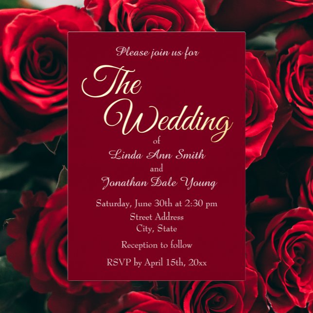 Cranberry Red Simple Style Wedding Foil Invitation (In Situ Wedding)