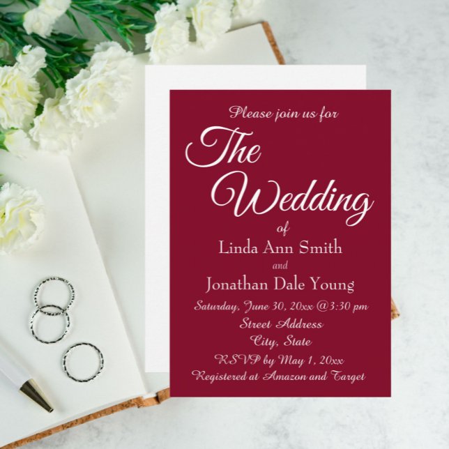 Cranberry Red Simple Style Wedding Invitation (In Situ Wedding)