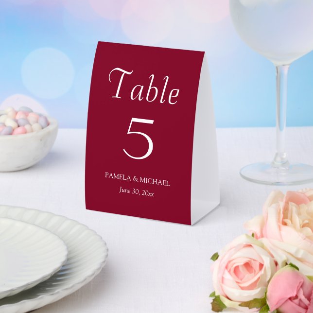 Cranberry Red Simple Style Wedding Paper Table Tent (Insitu(Wedding))