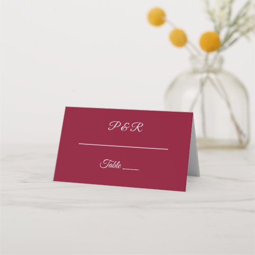 Cranberry Red Simple Stylized Script Wedding Place Card