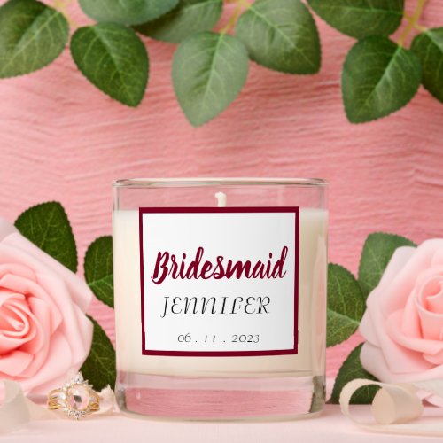 Cranberry Red Stylized Bridesmaid Name Scented Candle