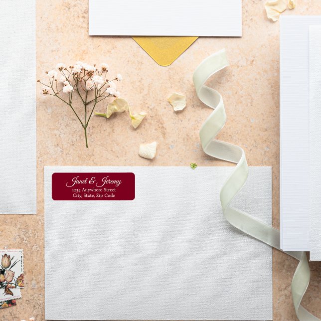 Cranberry Red Stylized Name Wedding Address Label (In Situ Wedding)