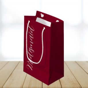 Cranberry Red Stylized  Script Wedding Bridesmaid Small Gift Bag