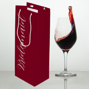 Cranberry Red Stylized Script Wedding Bridesmaid Wine Gift Bag