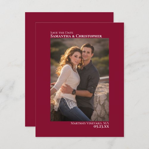 Cranberry Red Vertical Photo Minimalist Wedding Save The Date