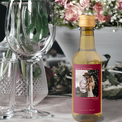 Cranberry Red Wedding Photo Love  Thanks Mini Wine Label