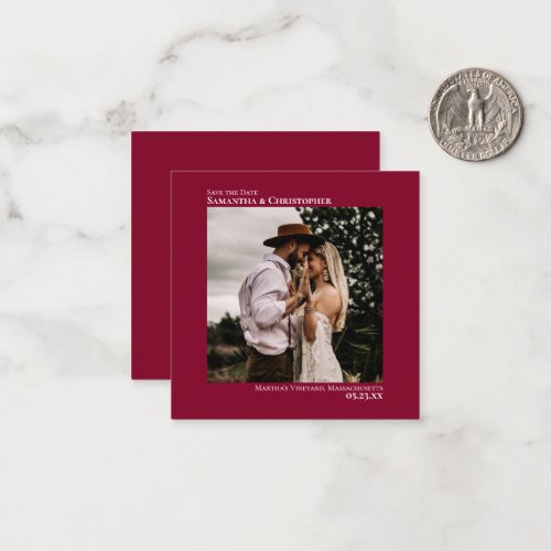 Cranberry Red Wedding Save the Date Photo Mini Note Card