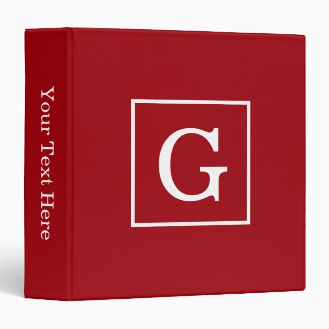 Cranberry Red White Framed Initial Monogram Binder (Front/Spine)