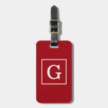 Cranberry Red White Framed Initial Monogram Luggage Tag at Zazzle