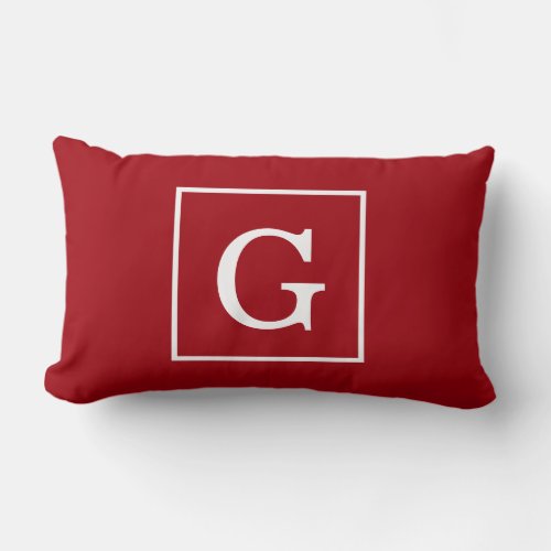 Cranberry Red White Framed Initial Monogram Lumbar Pillow