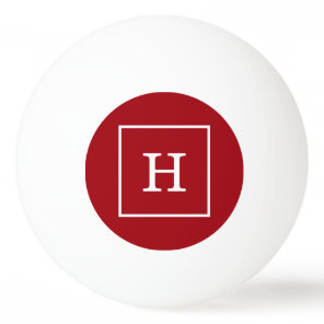 Cranberry Red White Framed Initial Monogram Ping-Pong Ball