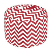 Cranberry Red White Large Chevron ZigZag Pattern Pouf (Angled Front)