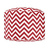 Cranberry Red White Large Chevron ZigZag Pattern Pouf (Front)