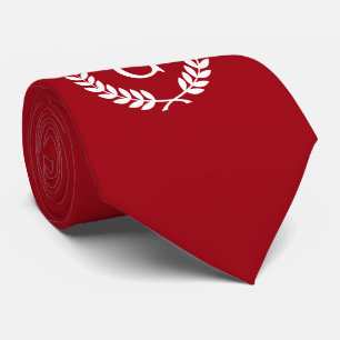 Cranberry Red White Laurel Wreath Initial Monogram Neck Tie