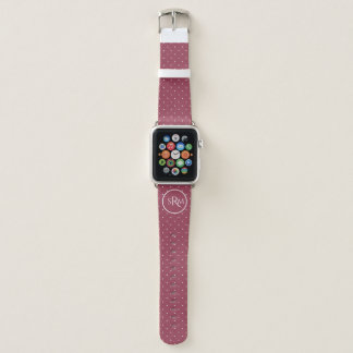 Cranberry Red with White Polka Dots Monogrammed Apple Watch Band