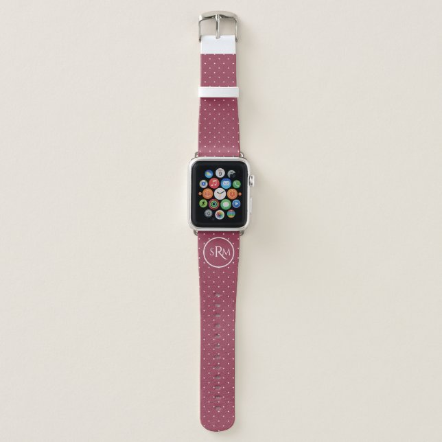  Cranberry Red with White Polka Dots Monogrammed   Apple Watch Band (Front)