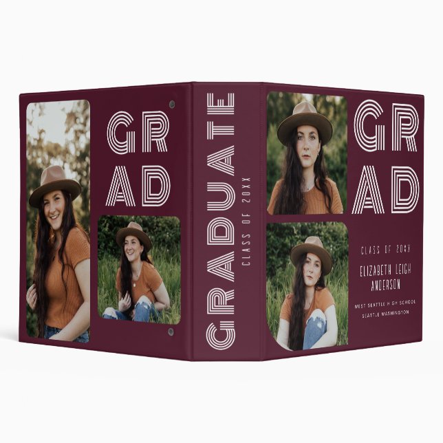 Cranberry Retro Modern Photo Graduation 3 Ring Binder (Background)