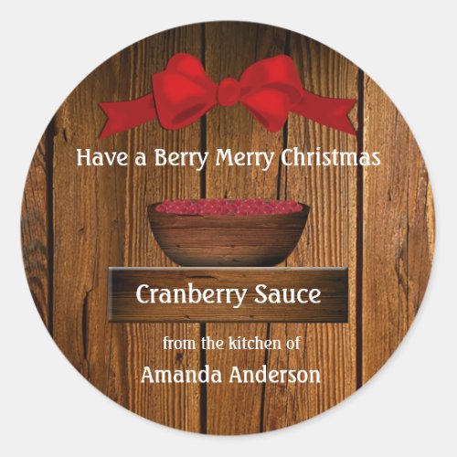 Cranberry Rustic Wood Christmas Classic Round Sticker
