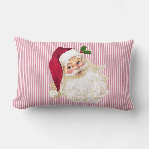 Cranberry Santa Claus Red  White Stripe Lumbar Pillow