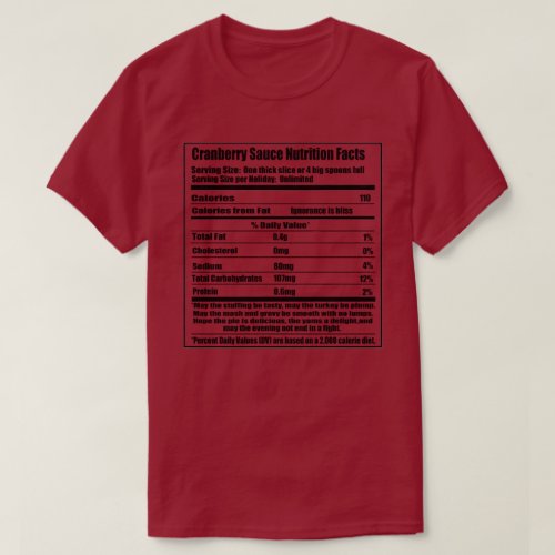 Cranberry Sauce Nutrition Facts Thanksgiving T_Shirt