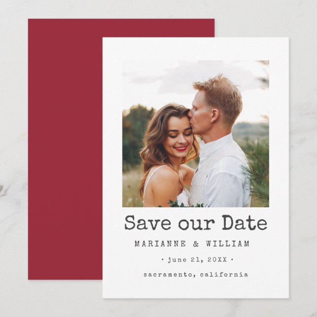 Cranberry SQUARE Photo wedding save the date (Front/Back)