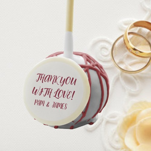 Cranberry Stylized Lettering Wedding Thank You Cake Pops