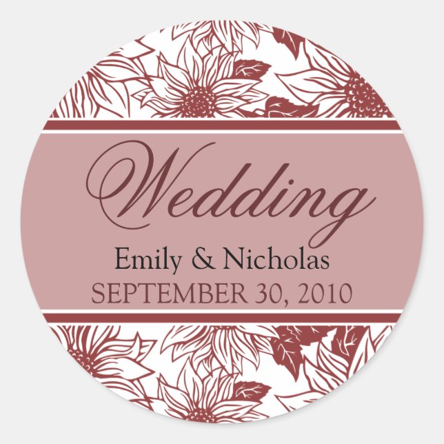 Cranberry Sunflowers Wedding Invitation Seal (Front)