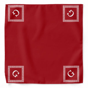 Cranberry Wht Greek Key Frame #1 Initial Monogram Bandana