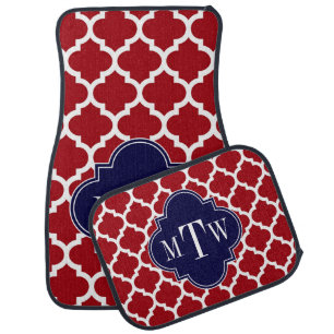 Cranberry Wht Moroccan #5 Navy Blue Name Monogram Car Mat
