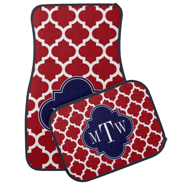 Cranberry Wht Moroccan #5 Navy Blue Name Monogram Car Mat (Set)
