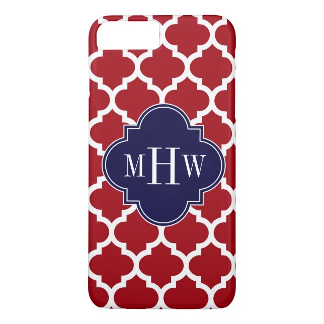 Cranberry Wht Moroccan #5 Navy Blue Name Monogram Case-Mate iPhone Case (Back)