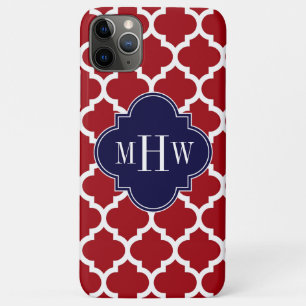 Cranberry Wht Moroccan #5 Navy Blue Name Monogram iPhone 11 Pro Max Case