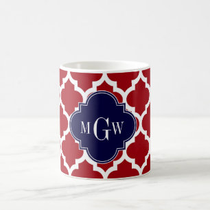 Cranberry Wht Moroccan #5 Navy Blue Name Monogram Coffee Mug