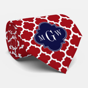 Cranberry Wht Moroccan #5 Navy Blue Name Monogram Neck Tie