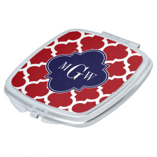 Cranberry Wht Moroccan #5 Navy Blue Name Monogram Vanity Mirror
