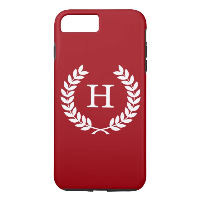 Cranberry Wht Wheat Laurel Wreath Initial Monogram Case-Mate iPhone Case (Back)