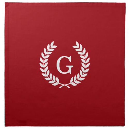 Cranberry Wht Wheat Laurel Wreath Initial Monogram Cloth Napkin