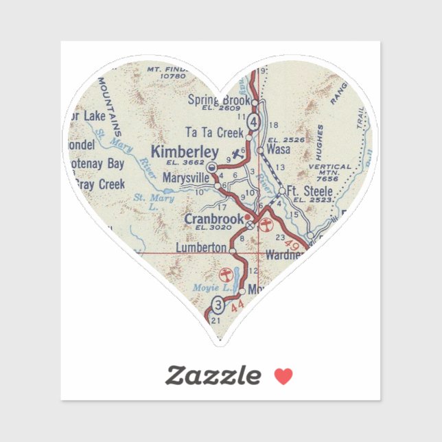 Cranbrook BC Vintage Map Sticker (Sheet)