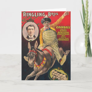 Crandall The Clown Performing With His Mule Card