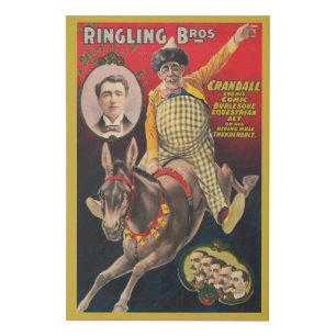 Crandall The Clown Performing With His Mule Faux Canvas Print